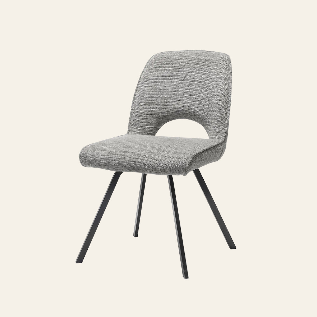 Jody eetkamerstoel in grijskleur, vooraanzicht met ergonomisch gevormde zitting.