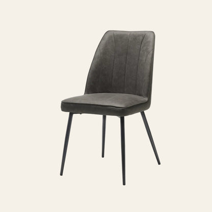Stoel eetkamerstoel in antracietkleur, vooraanzicht met ergonomisch gevormde rugleuning.