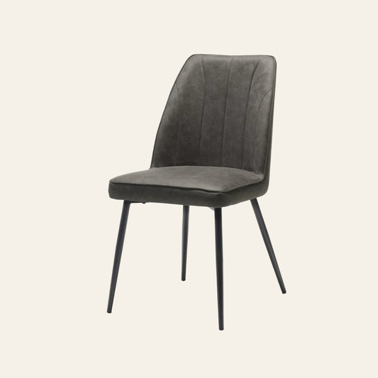 Stoel eetkamerstoel in antracietkleur, vooraanzicht met ergonomisch gevormde rugleuning.