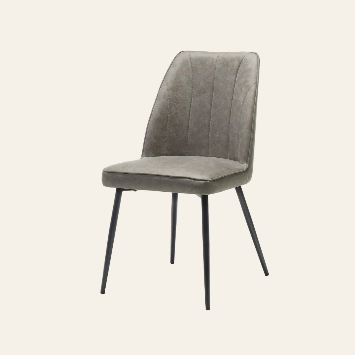 Stoel eetkamerstoel in pebblekleur, vooraanzicht met ergonomisch gevormde rugleuning.