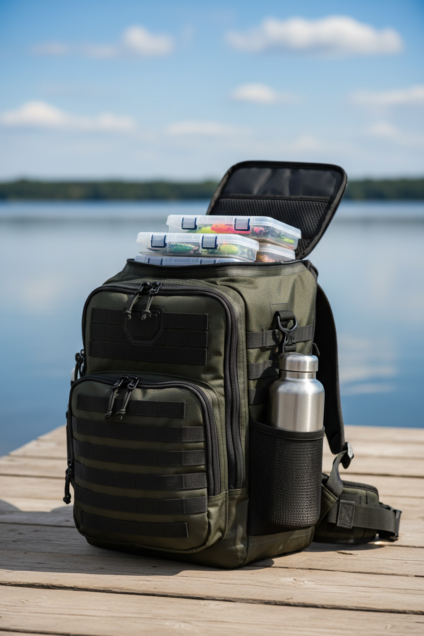 LUXHMOX Fishing Backpack staand formaat