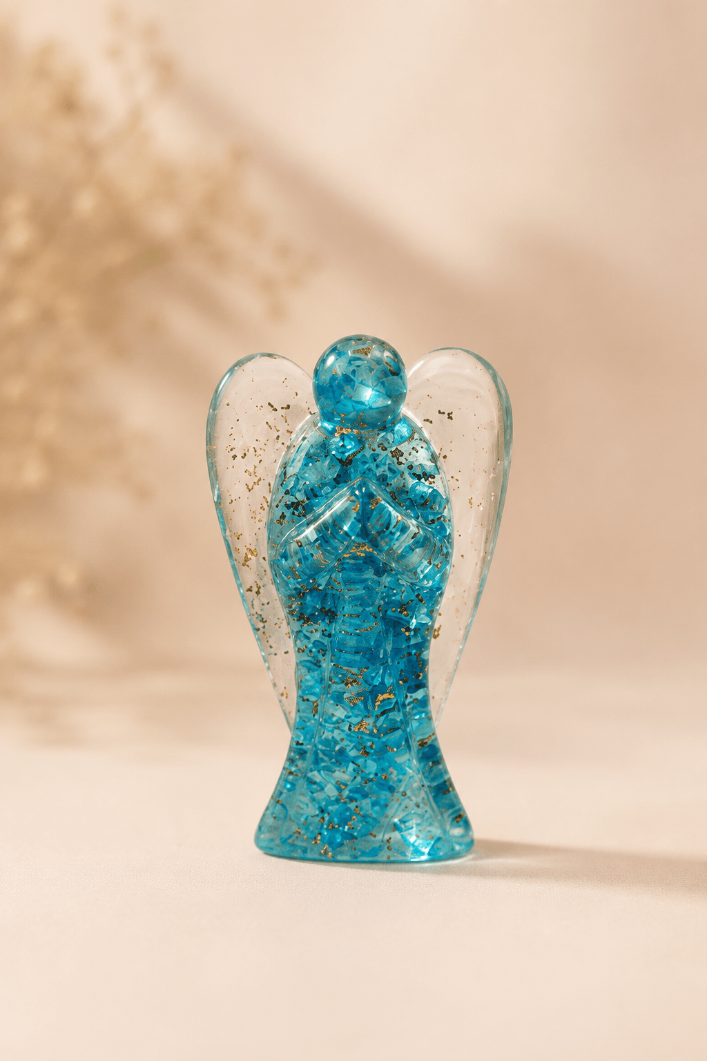 Grote engel van blauwe topaas orgoniet 20cm