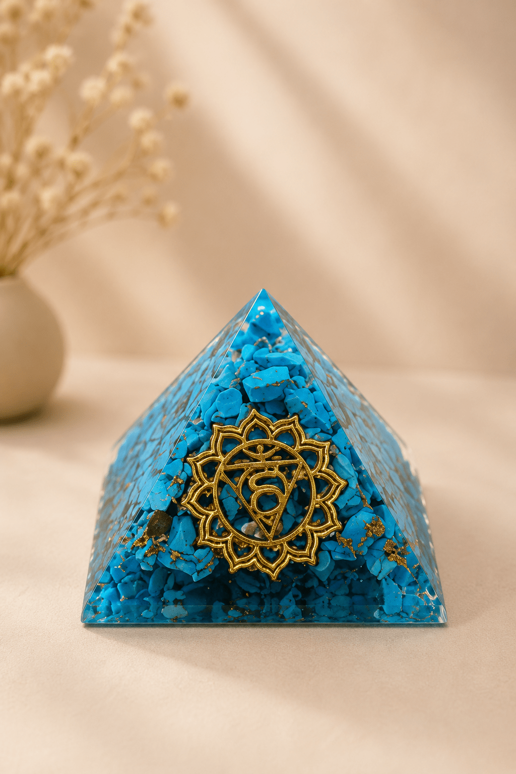 Turkoois orgoniet piramide keelchakra