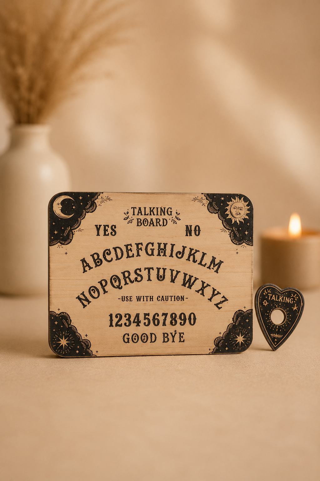 Houten ouija bord met planchette