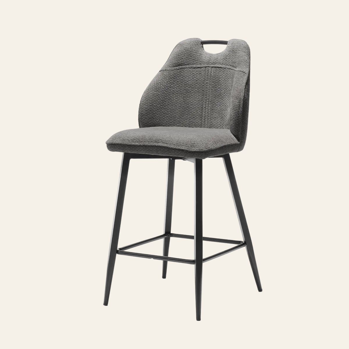 Adele barkruk in antracietkleur, vooraanzicht met ergonomisch gevormde zitting met rugleuning.