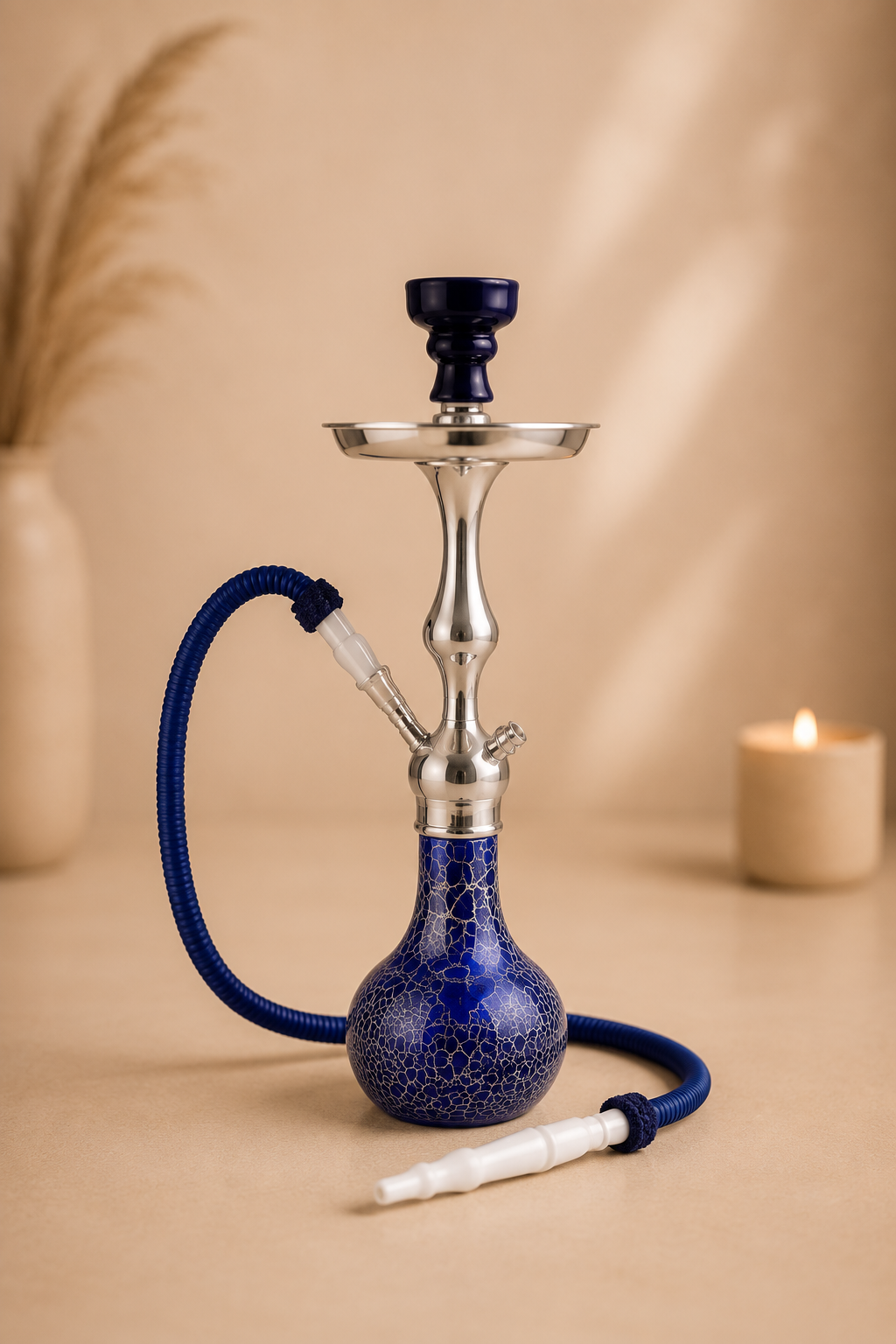 Elegante waterpijp shisha blauw met zilver patroon