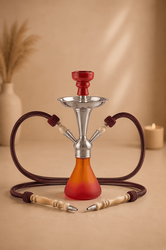 Shisha waterpijp oranje rood met twee slangen