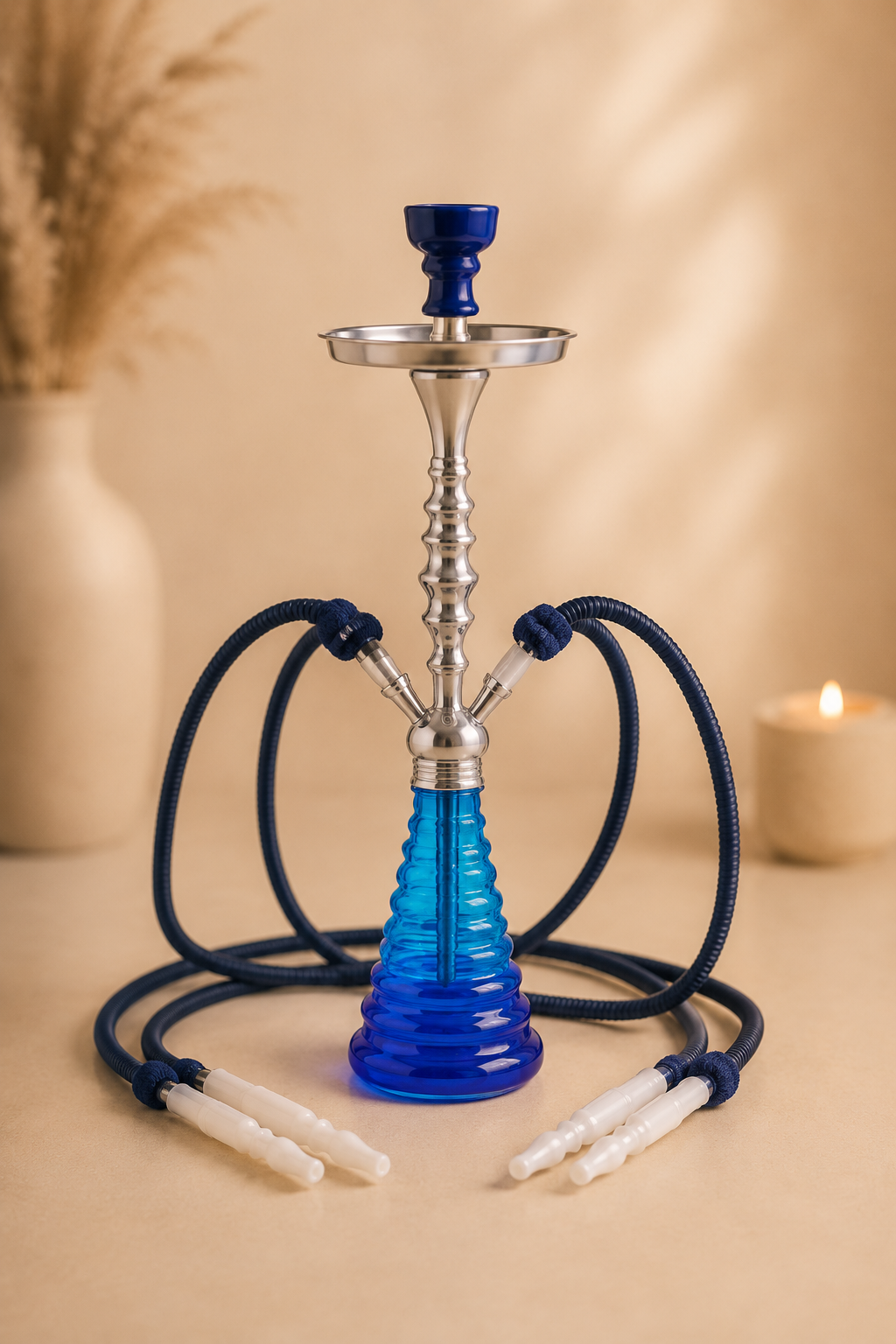 Grote waterpijp shisha blauw met vier slangen